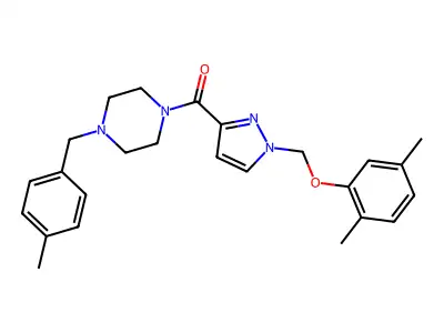 [1-[(2,5-dimethylphenoxy)methyl]pyrazol-3-yl]-[4-[(4-methylphenyl)methyl]piperazin-1-yl]methanone structure