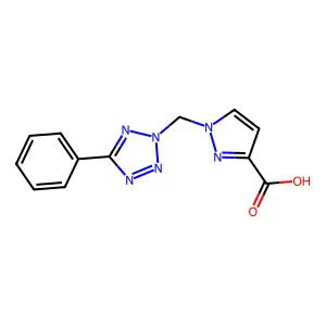 1-((5-Phenyl-2H-tetrazol-2-yl)methyl)-1H-pyrazole-3-carboxylic acid structure