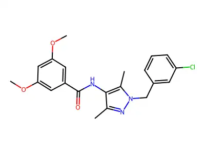 N-[1-[(3-chlorophenyl)methyl]-3,5-dimethylpyrazol-4-yl]-3,5-dimethoxybenzamide structure