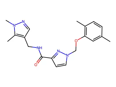 1-[(2,5-dimethylphenoxy)methyl]-N-[(1,5-dimethylpyrazol-4-yl)methyl]pyrazole-3-carboxamide structure