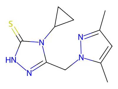 4-cyclopropyl-3-[(3,5-dimethylpyrazol-1-yl)methyl]-1H-1,2,4-triazole-5-thione structure