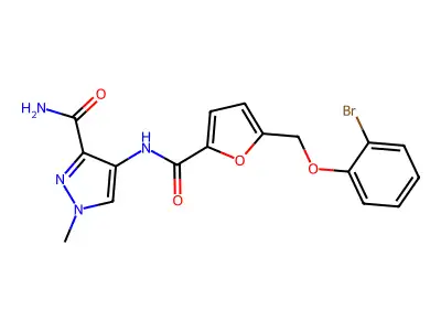 4-[[5-[(2-bromophenoxy)methyl]furan-2-carbonyl]amino]-1-methylpyrazole-3-carboxamide structure