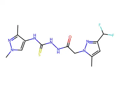 1-[[2-[3-(difluoromethyl)-5-methylpyrazol-1-yl]acetyl]amino]-3-(1,3-dimethylpyrazol-4-yl)thiourea structure