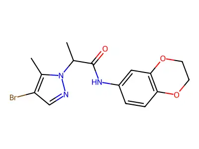 2-(4-bromo-5-methylpyrazol-1-yl)-N-(2,3-dihydro-1,4-benzodioxin-6-yl)propanamide structure
