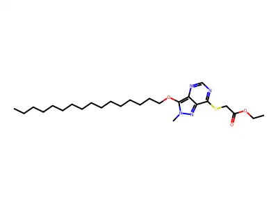 Acetic acid, ((3-(hexadecyloxy)-2-methyl-2H-pyrazolo(4,3)pyrimidin-7-yl)thio)-, ethyl ester structure