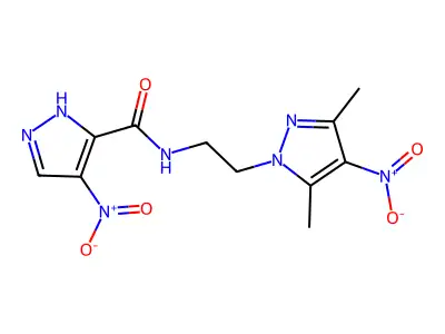 N-[2-(3,5-dimethyl-4-nitropyrazol-1-yl)ethyl]-4-nitro-1H-pyrazole-5-carboxamide structure