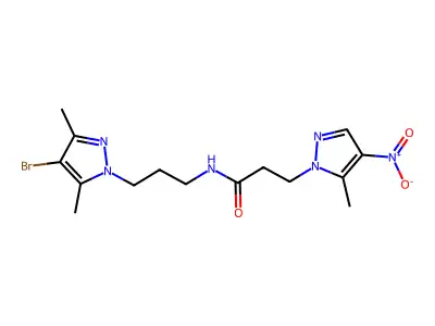 N-[3-(4-bromo-3,5-dimethylpyrazol-1-yl)propyl]-3-(5-methyl-4-nitropyrazol-1-yl)propanamide structure