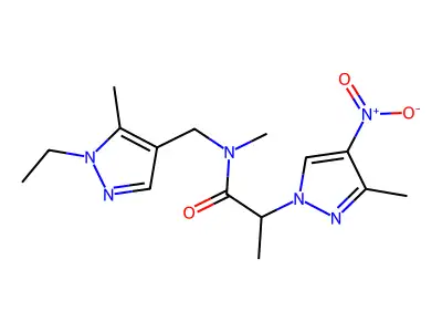 N-[(1-ethyl-5-methylpyrazol-4-yl)methyl]-N-methyl-2-(3-methyl-4-nitropyrazol-1-yl)propanamide structure