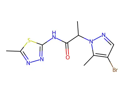 2-(4-bromo-5-methylpyrazol-1-yl)-N-(5-methyl-1,3,4-thiadiazol-2-yl)propanamide structure