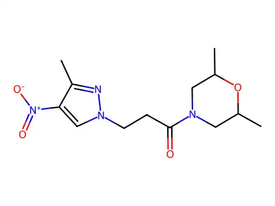 1-(2,6-Dimethylmorpholin-4-yl)-3-(3-methyl-4-nitropyrazol-1-yl)propan-1-one structure