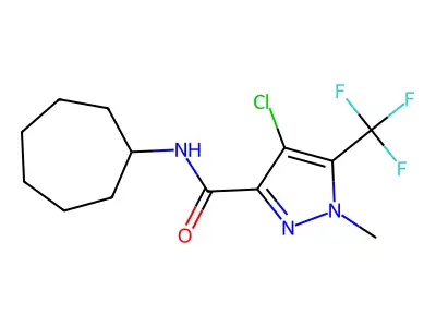 4-chloro-N-cycloheptyl-1-methyl-5-(trifluoromethyl)pyrazole-3-carboxamide structure