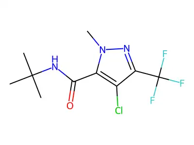 N-tert-butyl-4-chloro-2-methyl-5-(trifluoromethyl)pyrazole-3-carboxamide structure