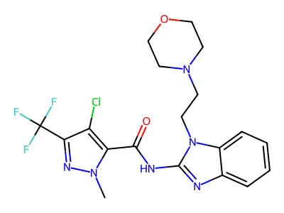 4-chloro-2-methyl-N-[1-(2-morpholin-4-ylethyl)benzimidazol-2-yl]-5-(trifluoromethyl)pyrazole-3-carboxamide structure