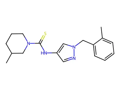 3-methyl-N-[1-[(2-methylphenyl)methyl]pyrazol-4-yl]piperidine-1-carbothioamide structure