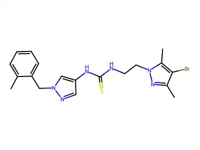 1-[2-(4-bromo-3,5-dimethylpyrazol-1-yl)ethyl]-3-[1-[(2-methylphenyl)methyl]pyrazol-4-yl]thiourea structure