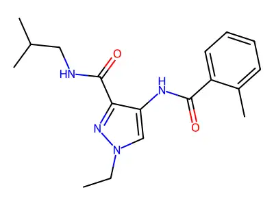 1-ethyl-4-[(2-methylbenzoyl)amino]-N-(2-methylpropyl)pyrazole-3-carboxamide structure