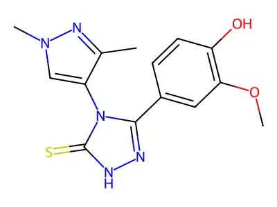 4-[4-(1,3-dimethyl-1H-pyrazol-4-yl)-5-sulfanyl-4H-1,2,4-triazol-3-yl]-2-methoxyphenol structure