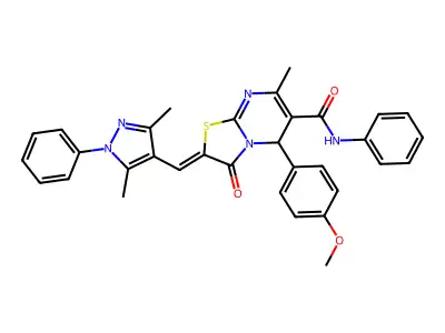 2-[(3,5-Dimethyl-1-phenyl-1H-pyrazol-4-yl)methylene]-2,3-dihydro-5-(4-methoxyphenyl)-7-methyl-3-oxo-N-phenyl-5H-thiazolo[3,2-a]pyrimidine-6-carboxamide structure