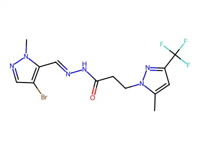 5-Methyl-3-(trifluoromethyl)-1H-pyrazole-1-propanoic acid 2-[(4-bromo-1-methyl-1H-pyrazol-5-yl)methylene]hydrazide structure