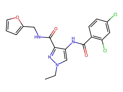 4-[(2,4-dichlorobenzoyl)amino]-1-ethyl-N-(furan-2-ylmethyl)pyrazole-3-carboxamide structure