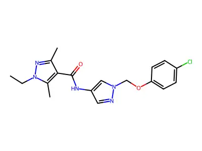 N-[1-[(4-chlorophenoxy)methyl]pyrazol-4-yl]-1-ethyl-3,5-dimethylpyrazole-4-carboxamide structure