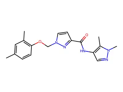 1-[(2,4-dimethylphenoxy)methyl]-N-(1,5-dimethylpyrazol-4-yl)pyrazole-3-carboxamide structure