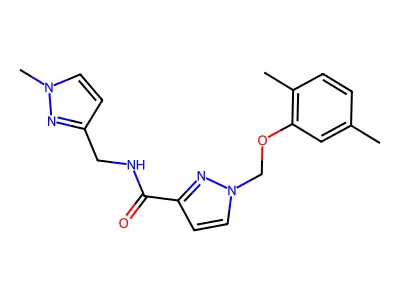 1-[(2,5-dimethylphenoxy)methyl]-N-[(1-methylpyrazol-3-yl)methyl]pyrazole-3-carboxamide structure