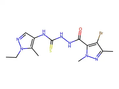 1-[(4-bromo-2,5-dimethylpyrazole-3-carbonyl)amino]-3-(1-ethyl-5-methylpyrazol-4-yl)thiourea structure