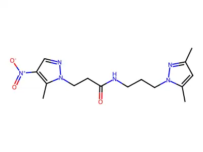 N-[3-(3,5-dimethylpyrazol-1-yl)propyl]-3-(5-methyl-4-nitropyrazol-1-yl)propanamide structure