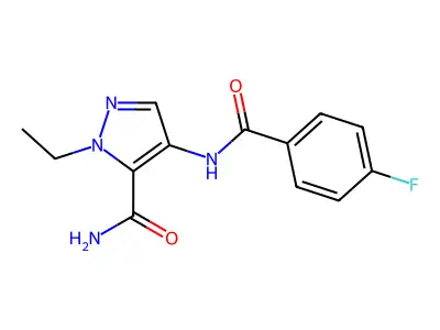 2-Ethyl-4-[(4-fluorobenzoyl)amino]pyrazole-3-carboxamide structure