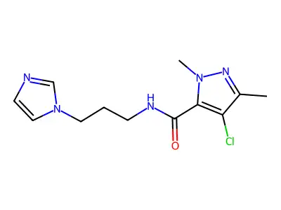 4-chloro-N-(3-imidazol-1-ylpropyl)-2,5-dimethylpyrazole-3-carboxamide structure