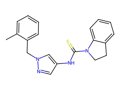 N-[1-[(2-methylphenyl)methyl]pyrazol-4-yl]-2,3-dihydroindole-1-carbothioamide structure