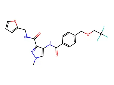 N-(furan-2-ylmethyl)-1-methyl-4-[[4-(2,2,2-trifluoroethoxymethyl)benzoyl]amino]pyrazole-3-carboxamide structure