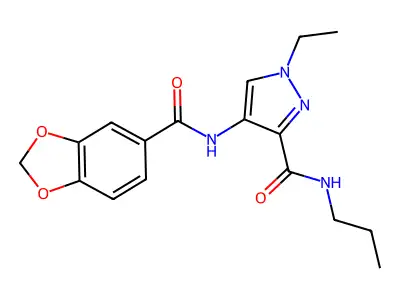 4-(1,3-benzodioxole-5-carbonylamino)-1-ethyl-N-propylpyrazole-3-carboxamide structure