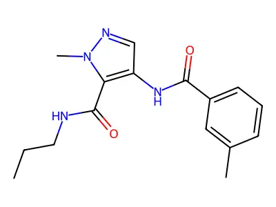 2-methyl-4-[(3-methylbenzoyl)amino]-N-propylpyrazole-3-carboxamide structure