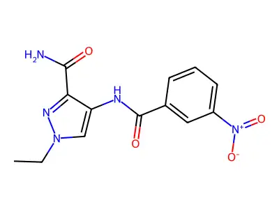 1-Ethyl-4-[(3-nitrobenzoyl)amino]pyrazole-3-carboxamide structure