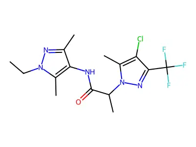2-[4-chloro-5-methyl-3-(trifluoromethyl)-1H-pyrazol-1-yl]-N-(1-ethyl-3,5-dimethyl-1H-pyrazol-4-yl)propanamide structure