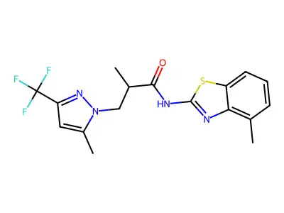 2-methyl-N-(4-methyl-1,3-benzothiazol-2-yl)-3-[5-methyl-3-(trifluoromethyl)-1H-pyrazol-1-yl]propanamide structure