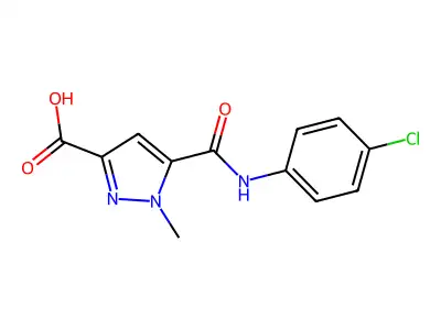 5-((4-chlorophenyl)carbamoyl)-1-methyl-1H-pyrazole-3-carboxylic acid structure