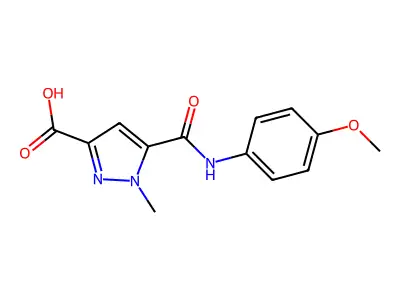 5-((4-methoxyphenyl)carbamoyl)-1-methyl-1H-pyrazole-3-carboxylic acid structure