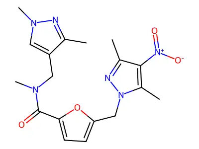 5-[(3,5-dimethyl-4-nitropyrazol-1-yl)methyl]-N-[(1,3-dimethylpyrazol-4-yl)methyl]-N-methylfuran-2-carboxamide structure