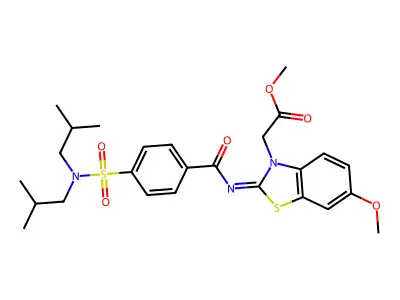 (Z)-methyl 2-(2-((4-(N,N-diisobutylsulfamoyl)benzoyl)imino)-6-methoxybenzo[d]thiazol-3(2H)-yl)acetate structure