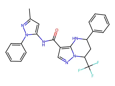 N-(3-methyl-1-phenyl-1H-pyrazol-5-yl)-5-phenyl-7-(trifluoromethyl)-4,5,6,7-tetrahydropyrazolo[1,5-a]pyrimidine-3-carboxamide structure