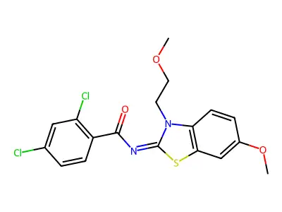 2,4-dichloro-N-[6-methoxy-3-(2-methoxyethyl)-1,3-benzothiazol-2-ylidene]benzamide structure