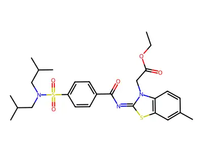 (Z)-ethyl 2-(2-((4-(N,N-diisobutylsulfamoyl)benzoyl)imino)-6-methylbenzo[d]thiazol-3(2H)-yl)acetate structure