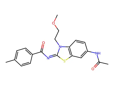 N-[6-acetamido-3-(2-methoxyethyl)-1,3-benzothiazol-2-ylidene]-4-methylbenzamide structure