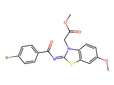 (Z)-methyl 2-(2-((4-bromobenzoyl)imino)-6-methoxybenzo[d]thiazol-3(2H)-yl)acetate structure