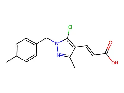 (2E)-3-{5-chloro-3-methyl-1-[(4-methylphenyl)methyl]-1H-pyrazol-4-yl}prop-2-enoic acid structure