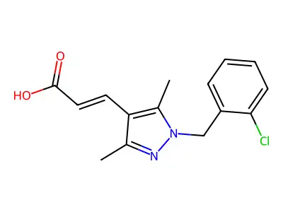 (2E)-3-[1-(2-chlorobenzyl)-3,5-dimethyl-1H-pyrazol-4-yl]acrylic acid structure