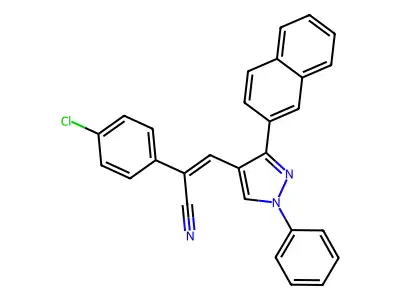 (E)-2-(4-chlorophenyl)-3-[3-(2-naphthyl)-1-phenyl-1H-pyrazol-4-yl]-2-propenenitrile structure